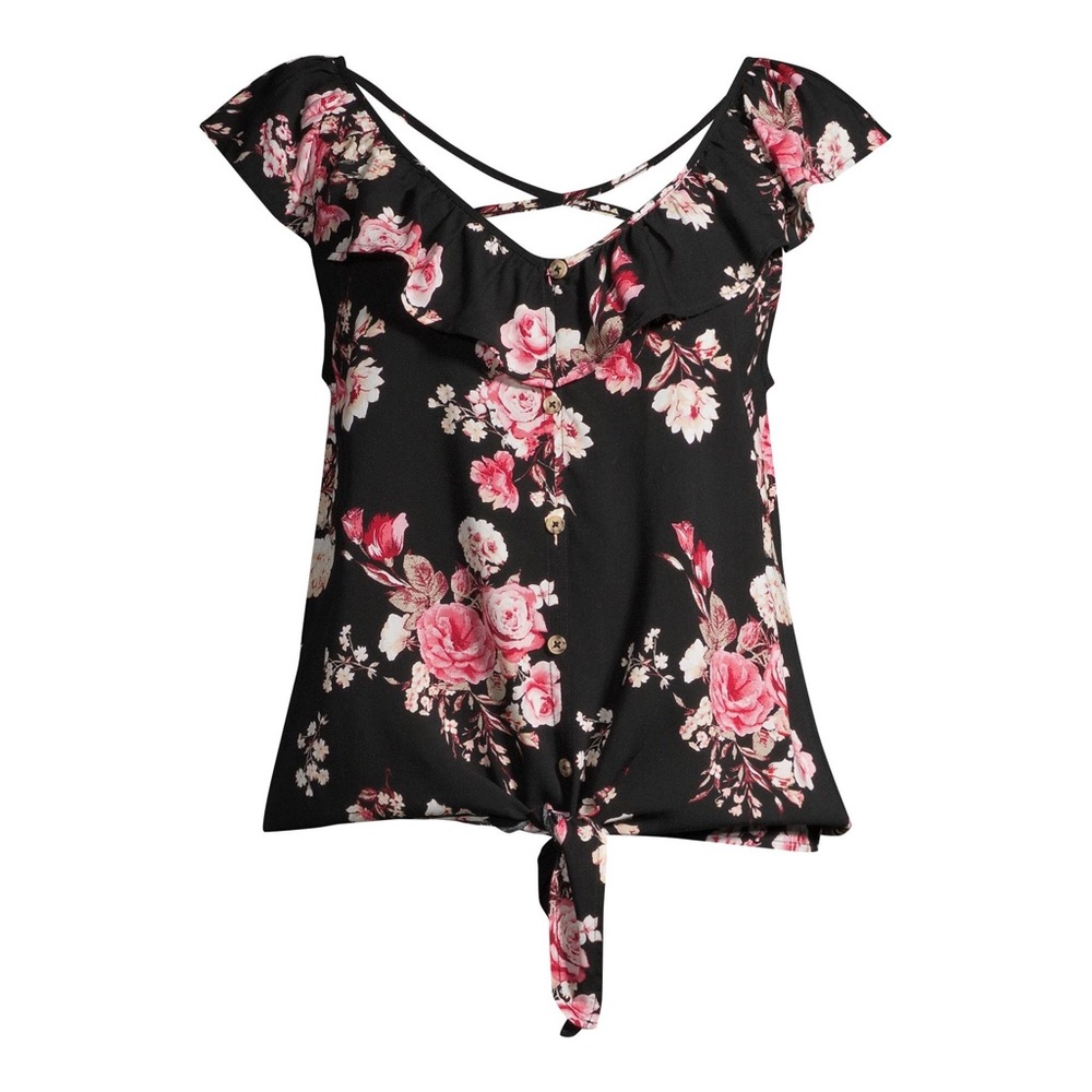 3/$20 Ruffle Sleeveless Blouse, Black Floral - Picture 6 of 10